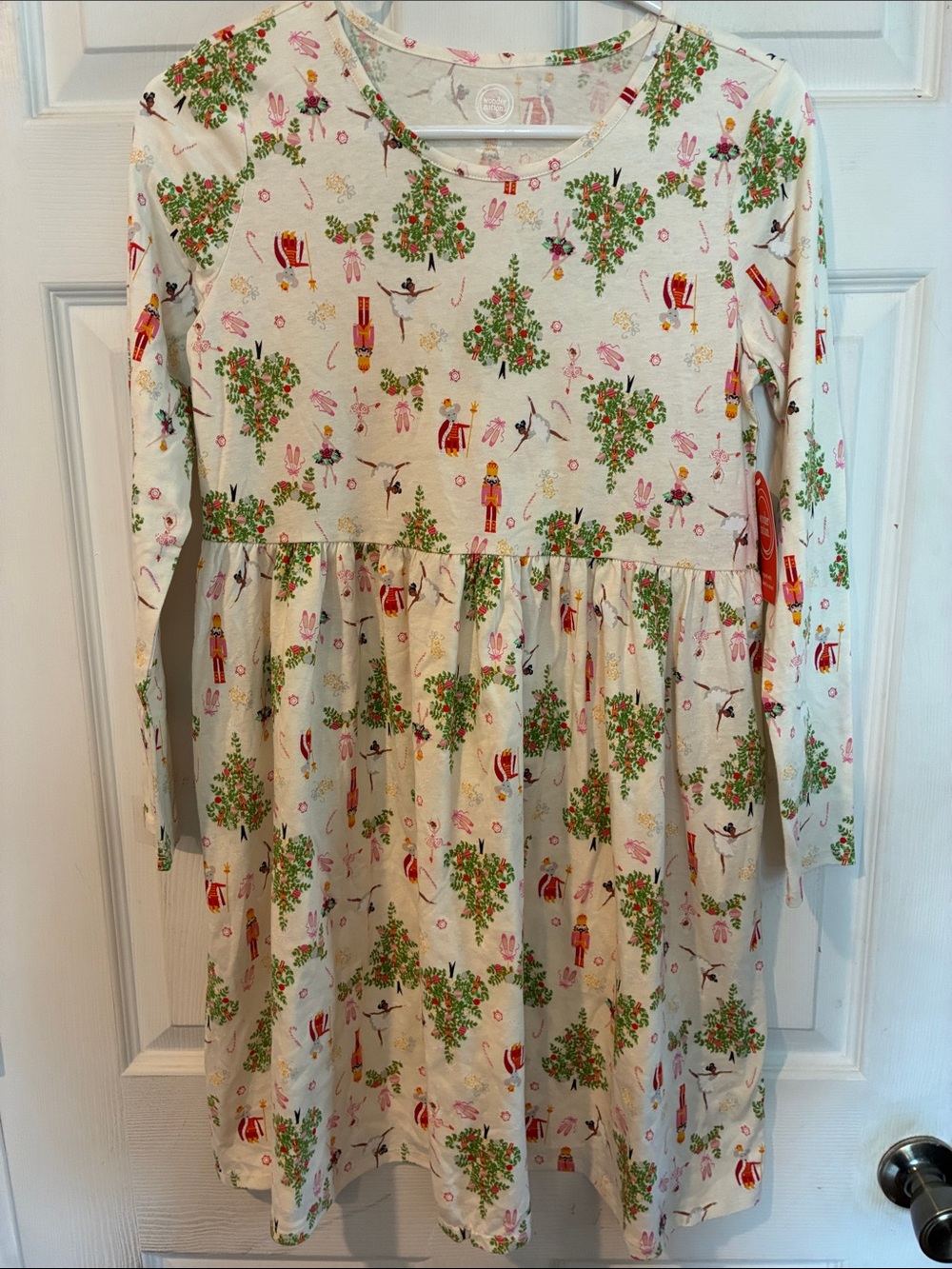 Christmas Girls'  Size XL 14-16 Cream Holiday Nutcracker Print Dress NWT